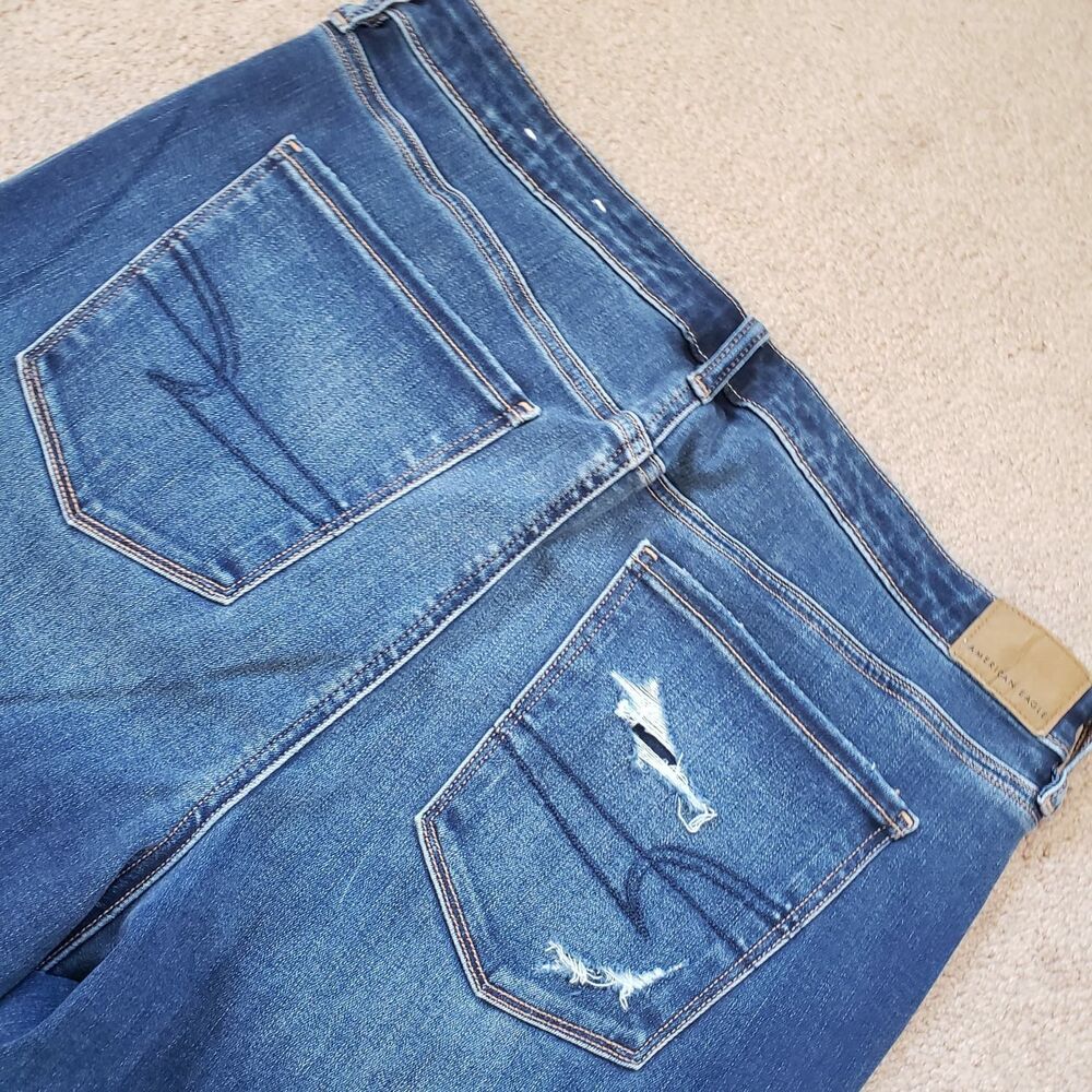 American Eagle Super Stretch High Rise Flare Jeans Ripped Distressed S 16 Short - Picture 5 of 11